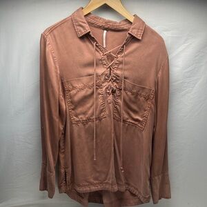 Free People Lace-Up Blouse - Dusty Pink